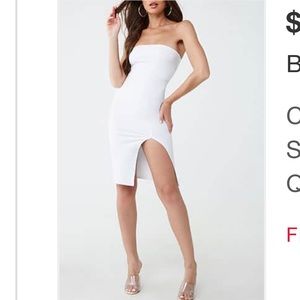 White strapless dress with front slit on left side